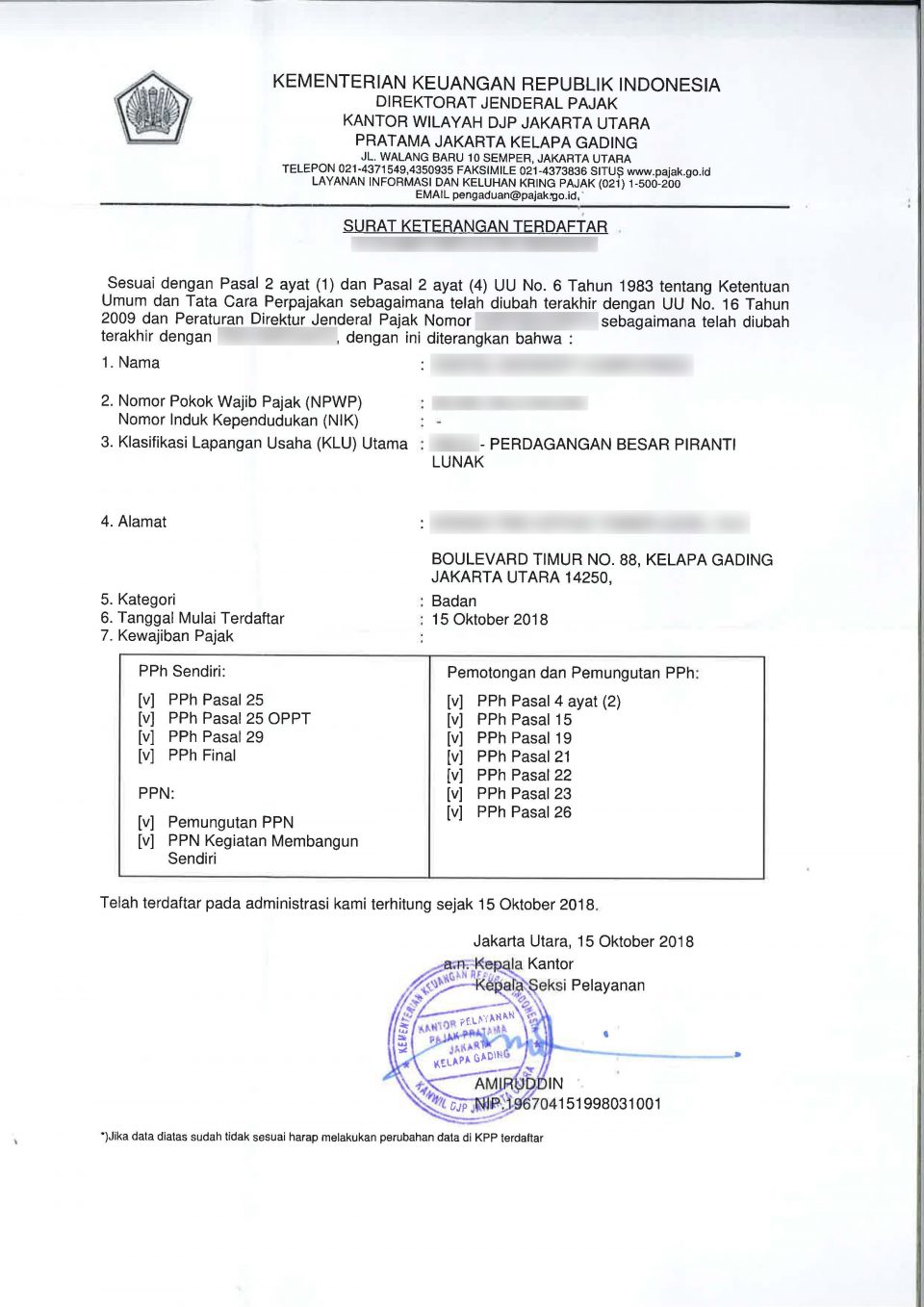 Detail Surat Keterangan Terdaftar Pajak Nomer 12