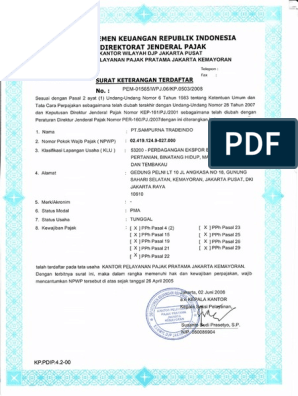 Detail Surat Keterangan Terdaftar Pajak Nomer 33