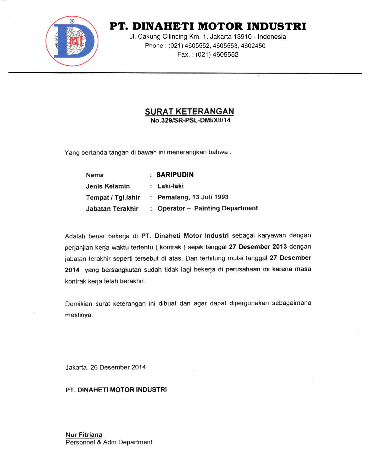 Detail Surat Keterangan Tidak Bekerja Nomer 2