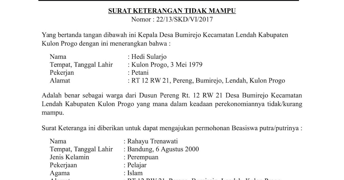 Detail Surat Keterangan Tidak Mampu Dari Rt Nomer 35