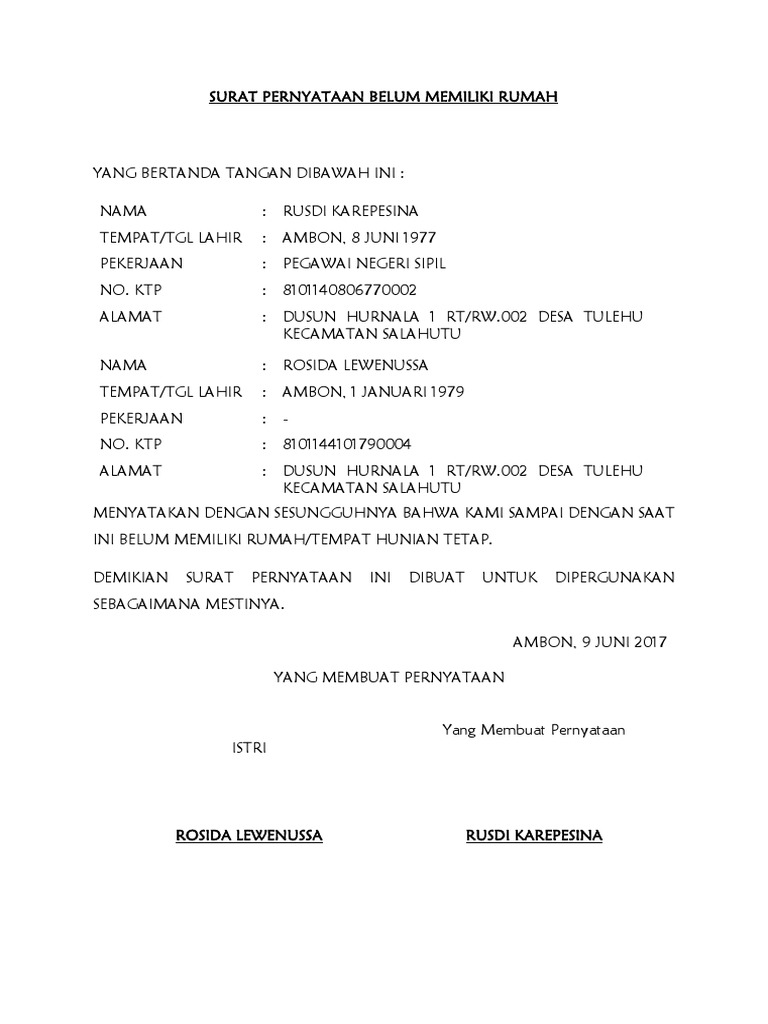 Detail Surat Keterangan Tidak Memiliki Rumah Nomer 12