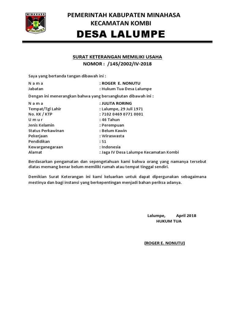 Detail Surat Keterangan Tidak Memiliki Rumah Nomer 5