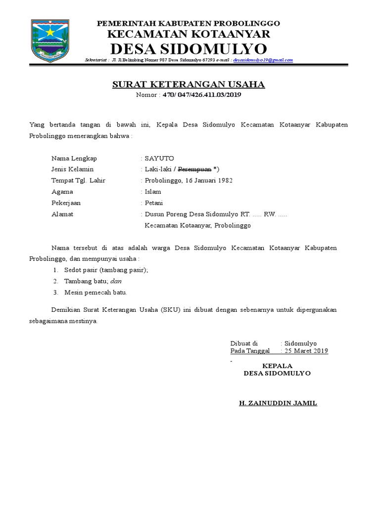 Detail Surat Keterangan Usaha Dari Desa Nomer 20