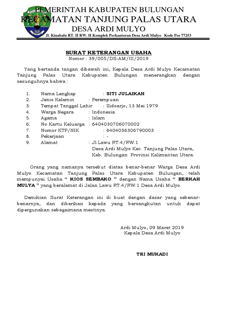 Detail Surat Keterangan Usaha Dari Desa Nomer 21