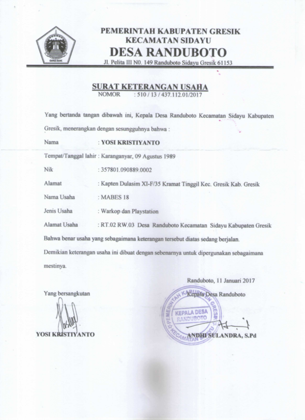 Detail Surat Keterangan Usaha Dari Desa Nomer 51