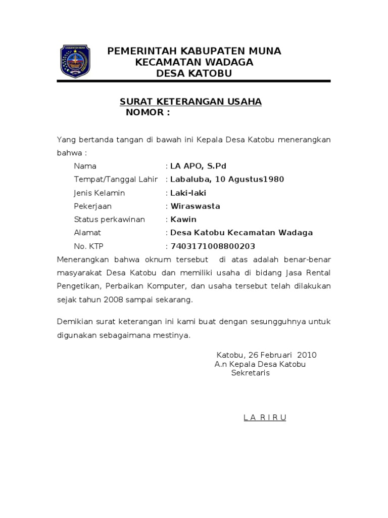 Detail Surat Keterangan Usaha Dari Desa Nomer 8