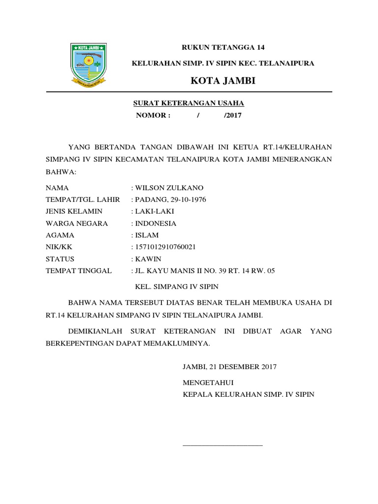 Detail Surat Keterangan Usaha Dari Lurah Nomer 6