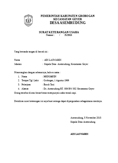 Detail Surat Keterangan Usaha Rt Rw Nomer 24