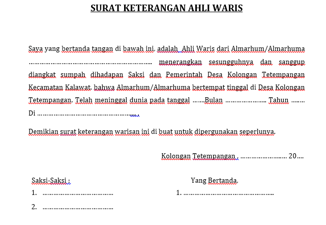 Detail Surat Keterangan Waris Nomer 42