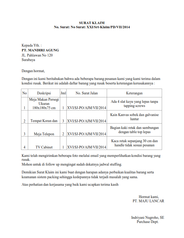 Detail Surat Klaim Dan Penyelesaian Klaim Nomer 23