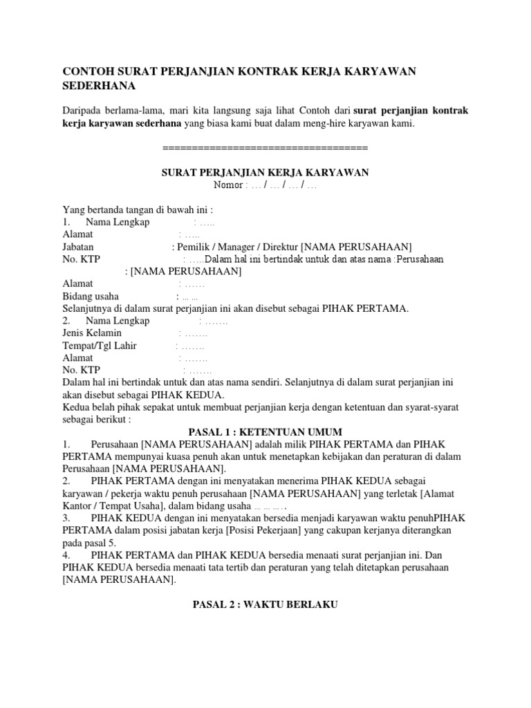 Detail Surat Kontrak Kerja Karyawan Nomer 43