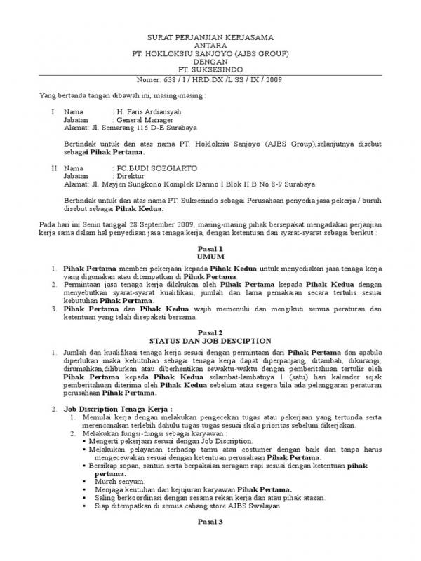 Detail Surat Kontrak Kerjasama Nomer 38