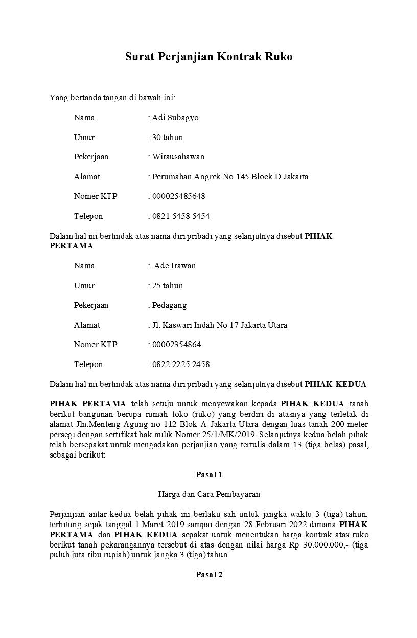 Detail Surat Kontrak Ruko Nomer 15