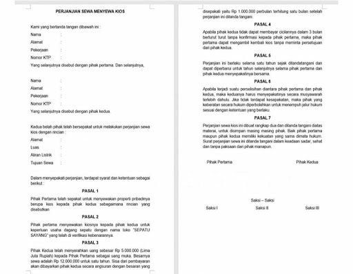 Detail Surat Kontrak Ruko Nomer 17