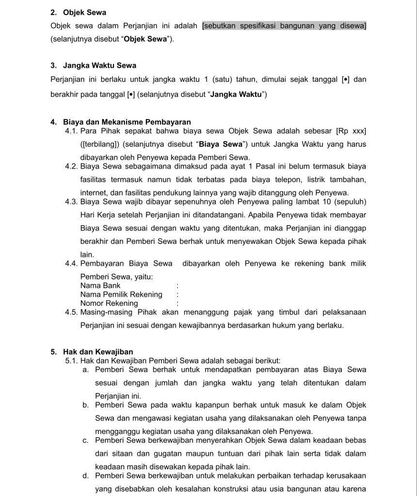 Detail Surat Kontrak Ruko Nomer 36