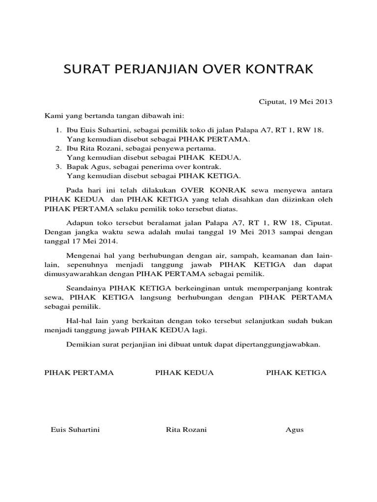 Detail Surat Kontrak Ruko Nomer 47