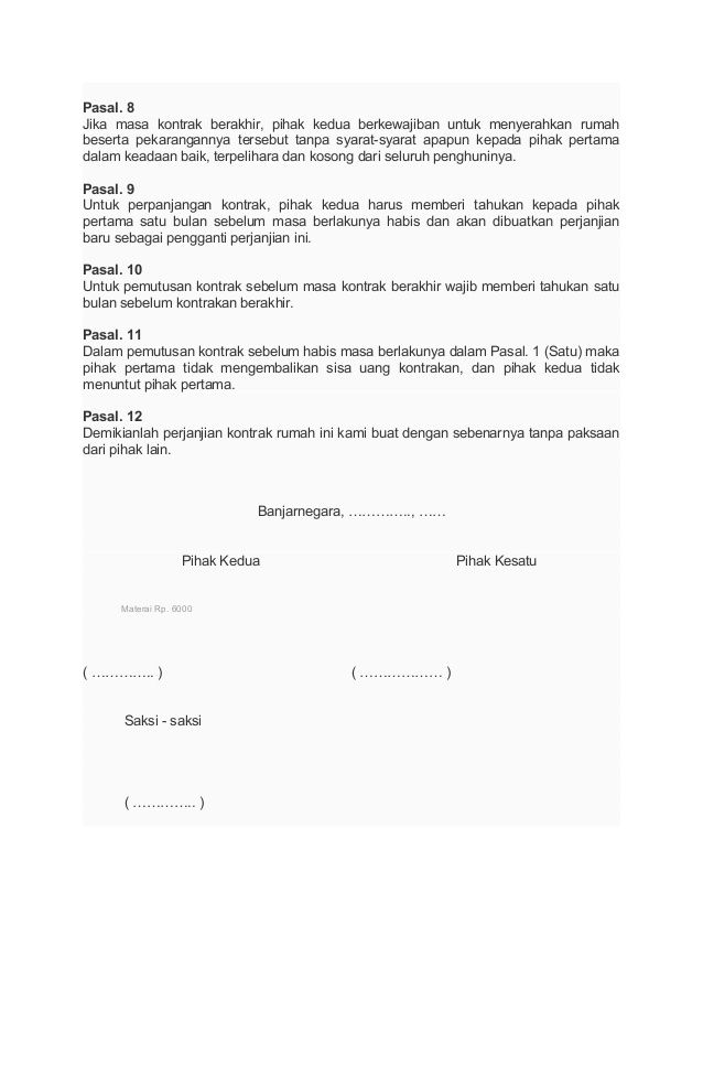 Detail Surat Kontrak Rumah Nomer 8