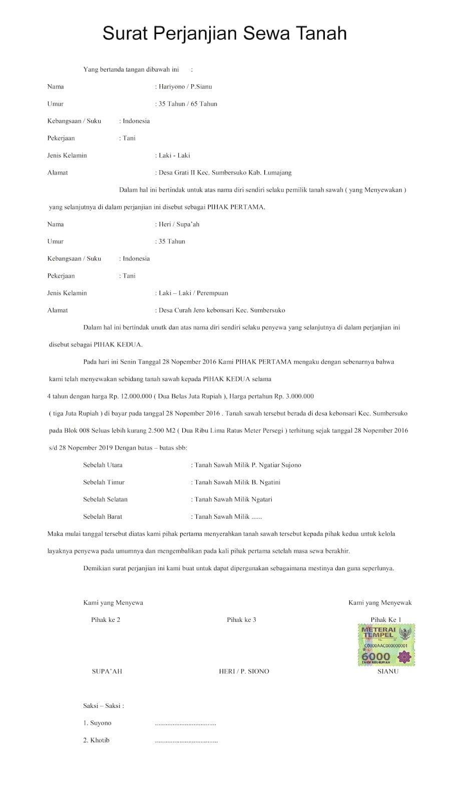Detail Surat Kontrak Tanah Nomer 2