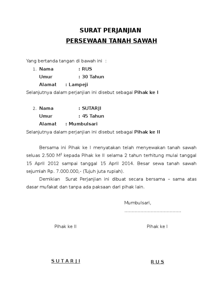 Detail Surat Kontrak Tanah Nomer 23