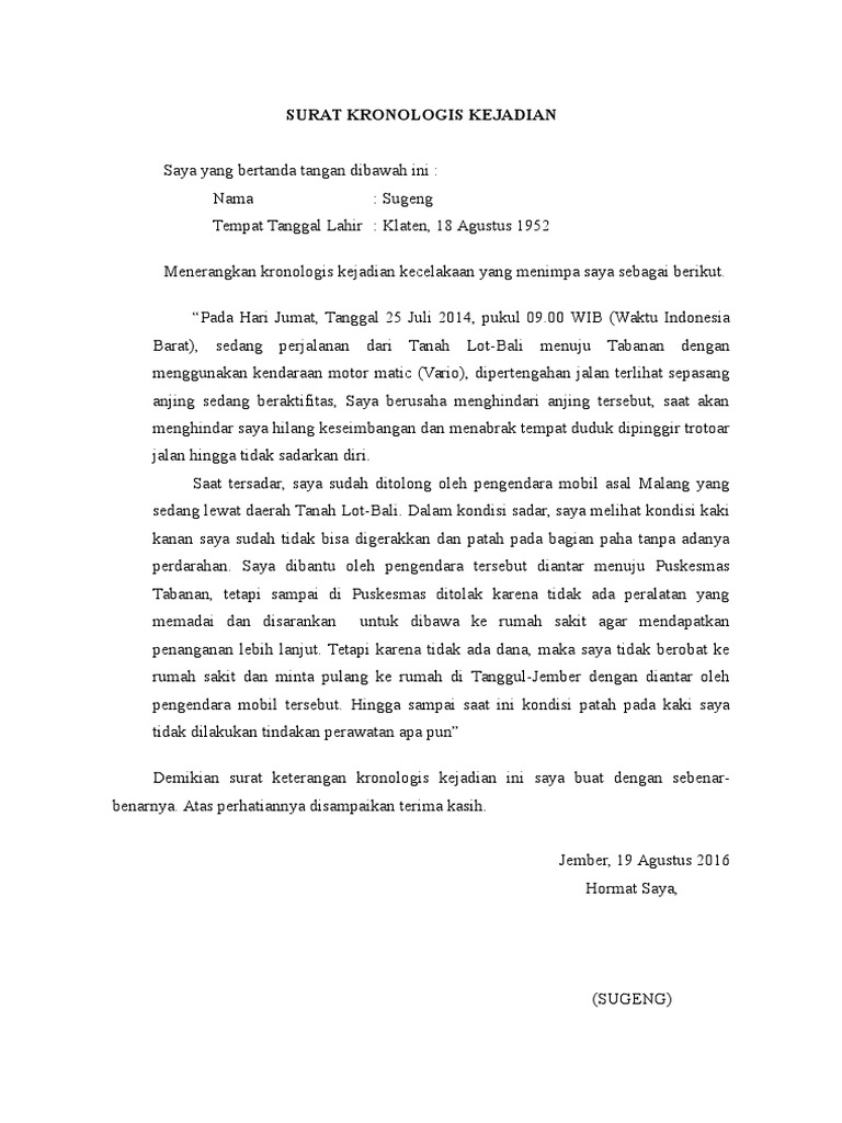 Detail Surat Kronologi Kejadian Nomer 16