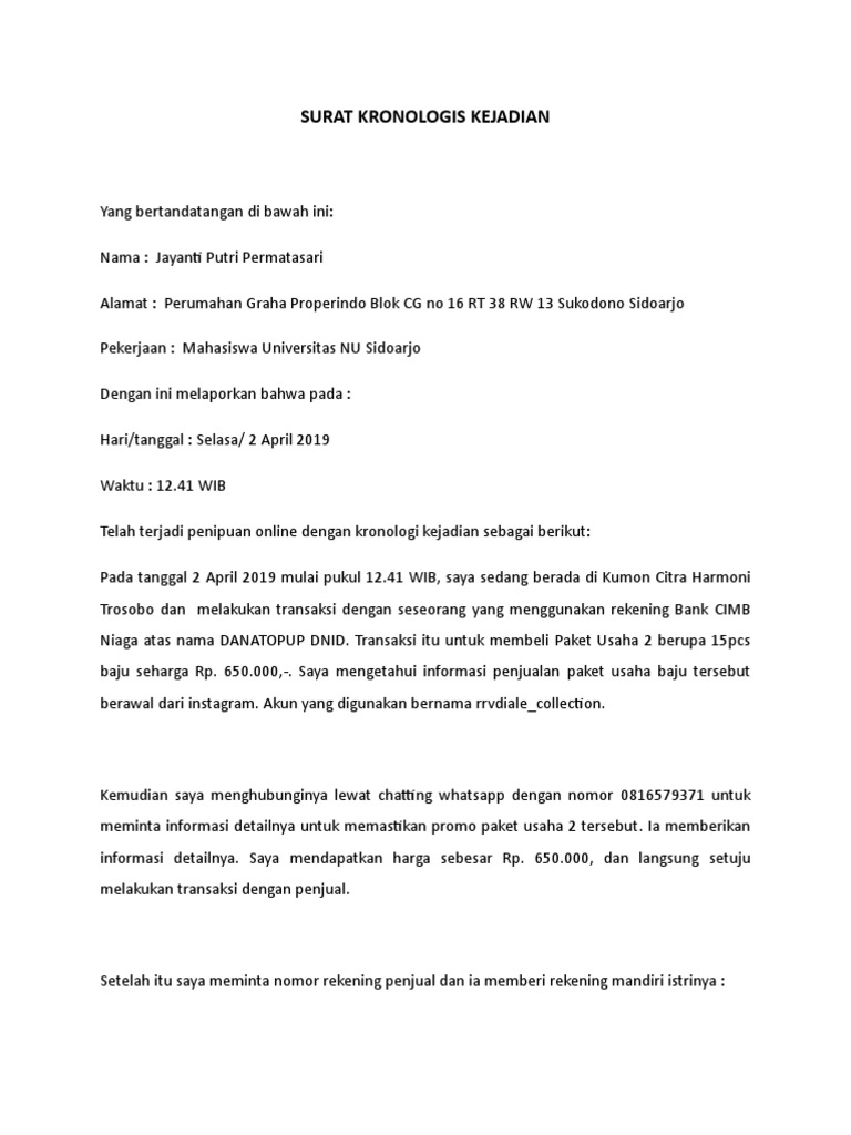 Detail Surat Kronologi Kejadian Nomer 40