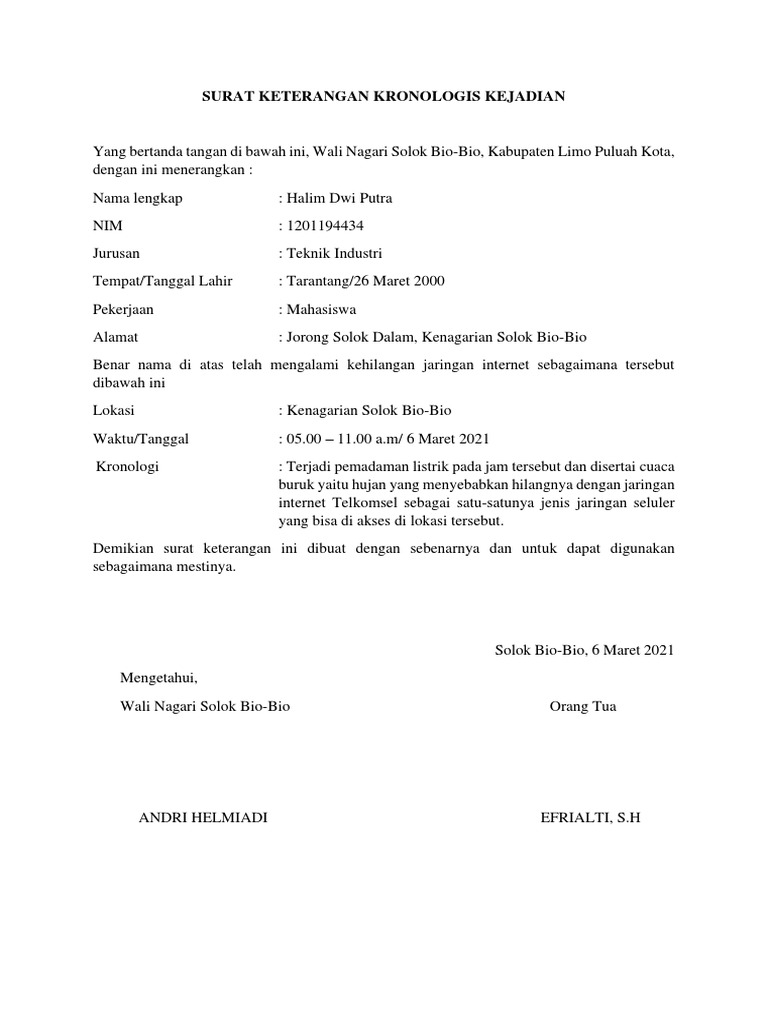 Detail Surat Kronologi Kejadian Nomer 51