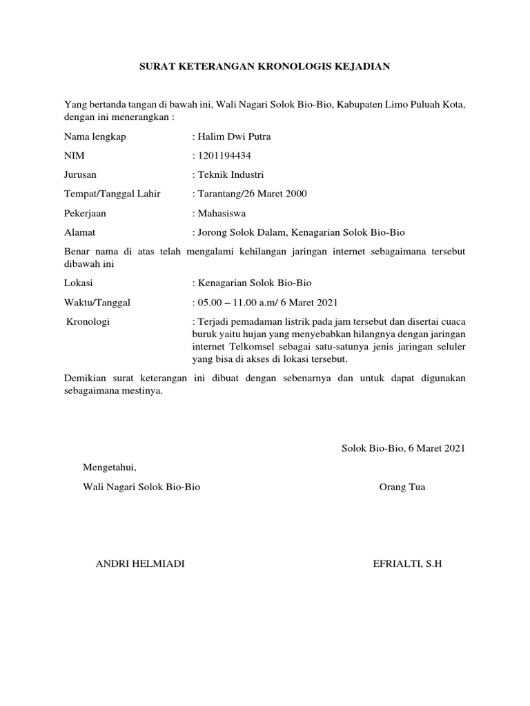 Detail Surat Kronologi Kejadian Nomer 51