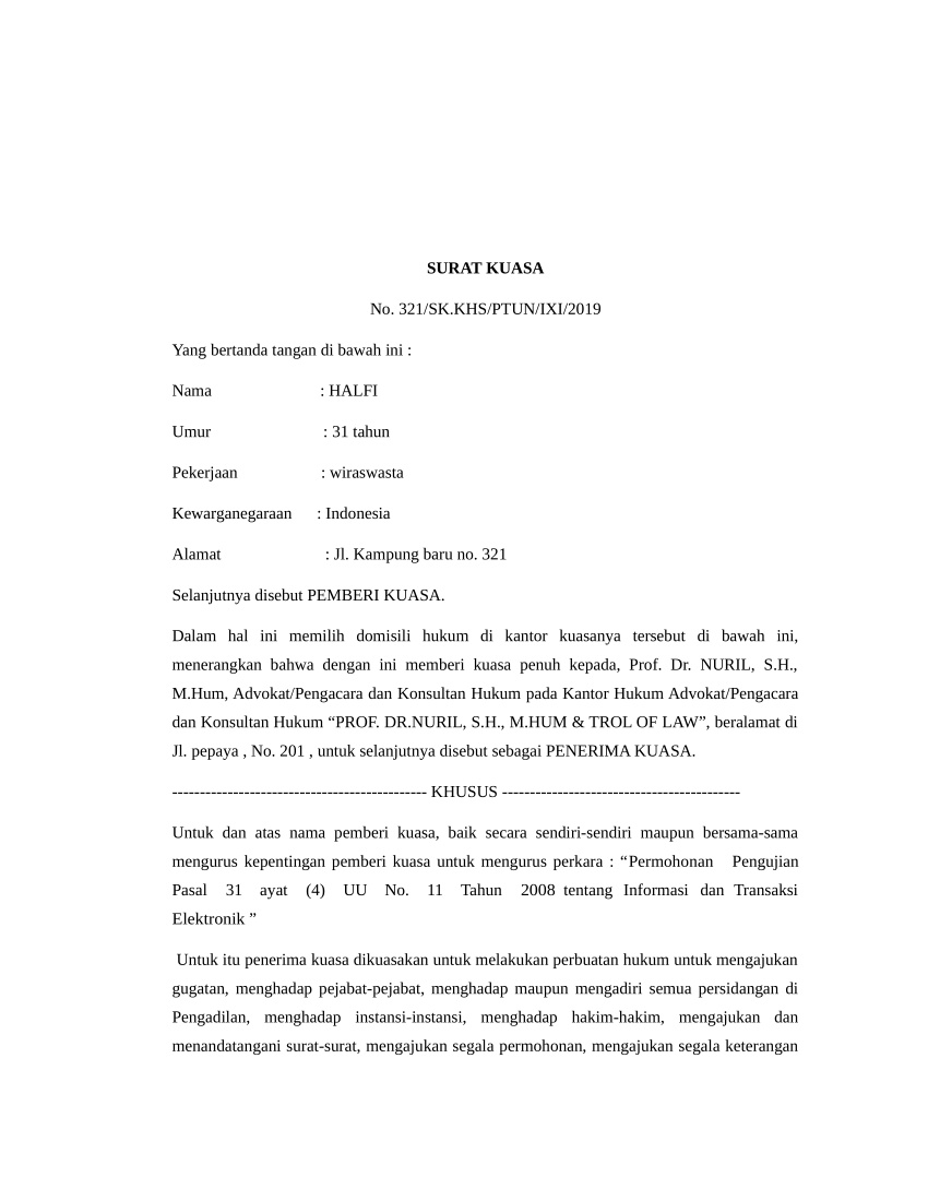 Detail Surat Kuasa Advokat Nomer 9
