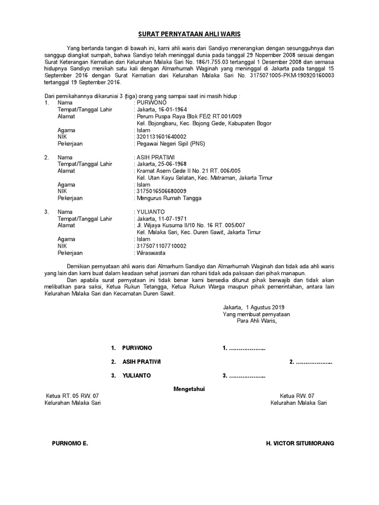 Detail Surat Kuasa Ahli Waris Dari Kelurahan Nomer 43