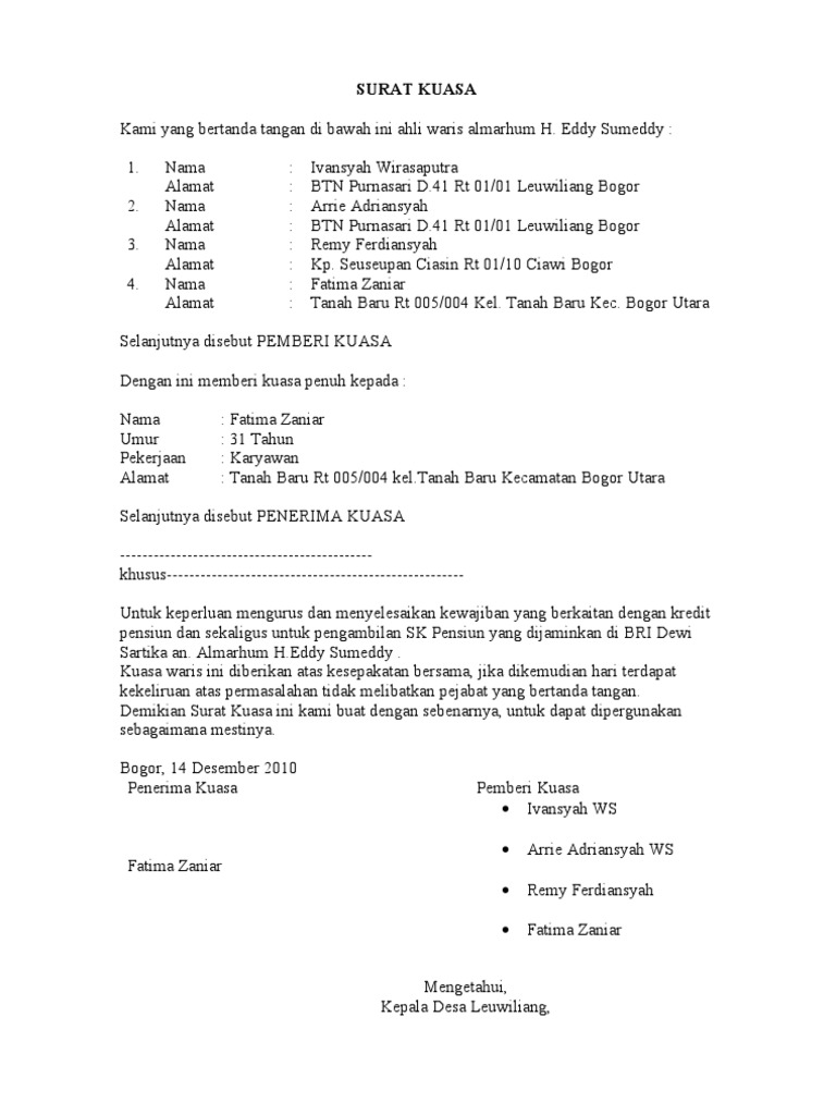 Detail Surat Kuasa Ahli Waris Tanah Nomer 13