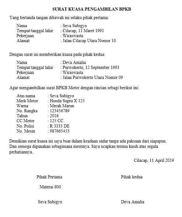 Detail Surat Kuasa Ambil Bpkb Nomer 44