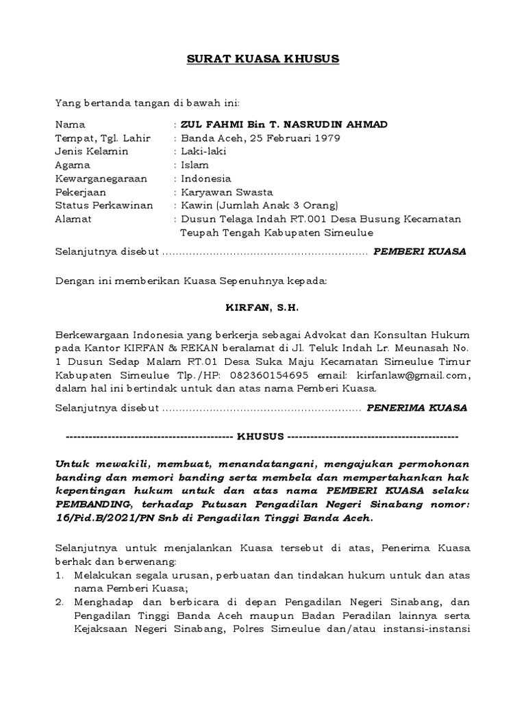 Detail Surat Kuasa Banding Nomer 13