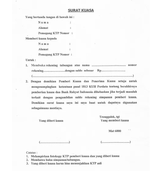 Detail Surat Kuasa Bank Bri Nomer 6