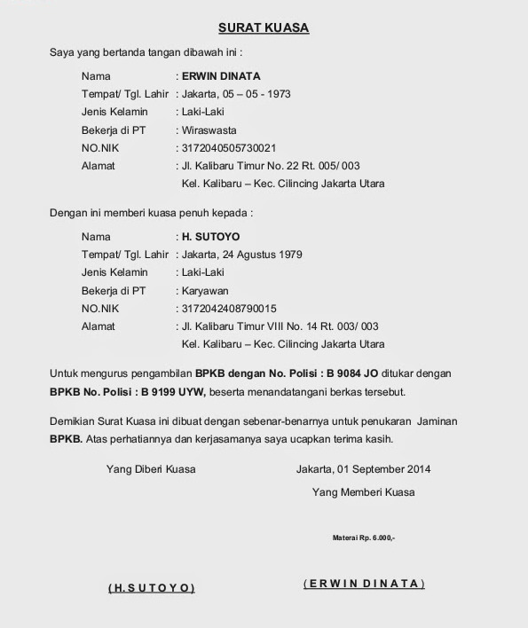 Detail Surat Kuasa Bermaterai Nomer 13