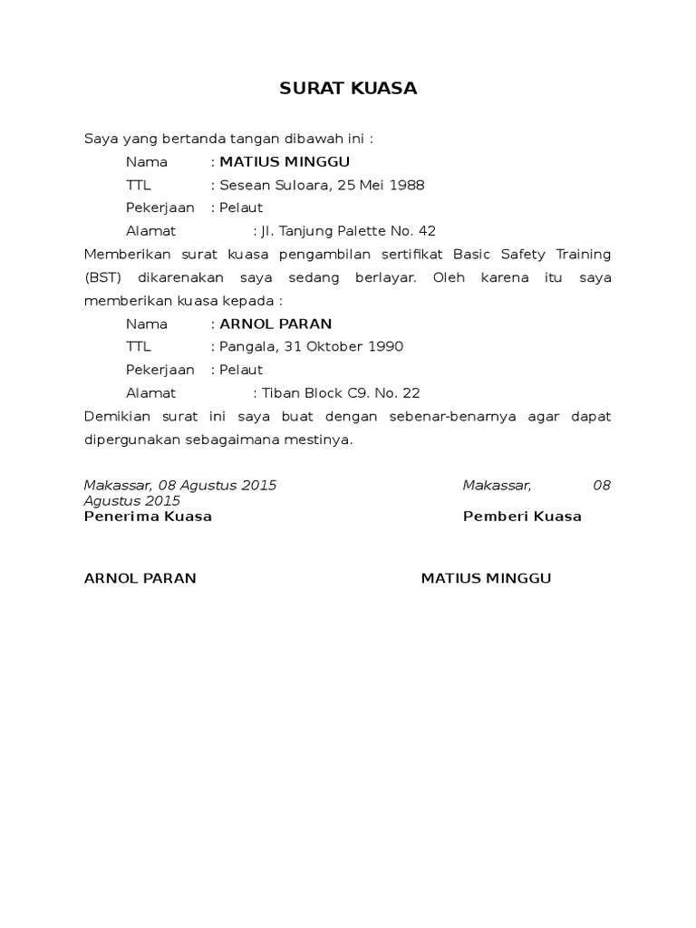 Detail Surat Kuasa Bst Nomer 14