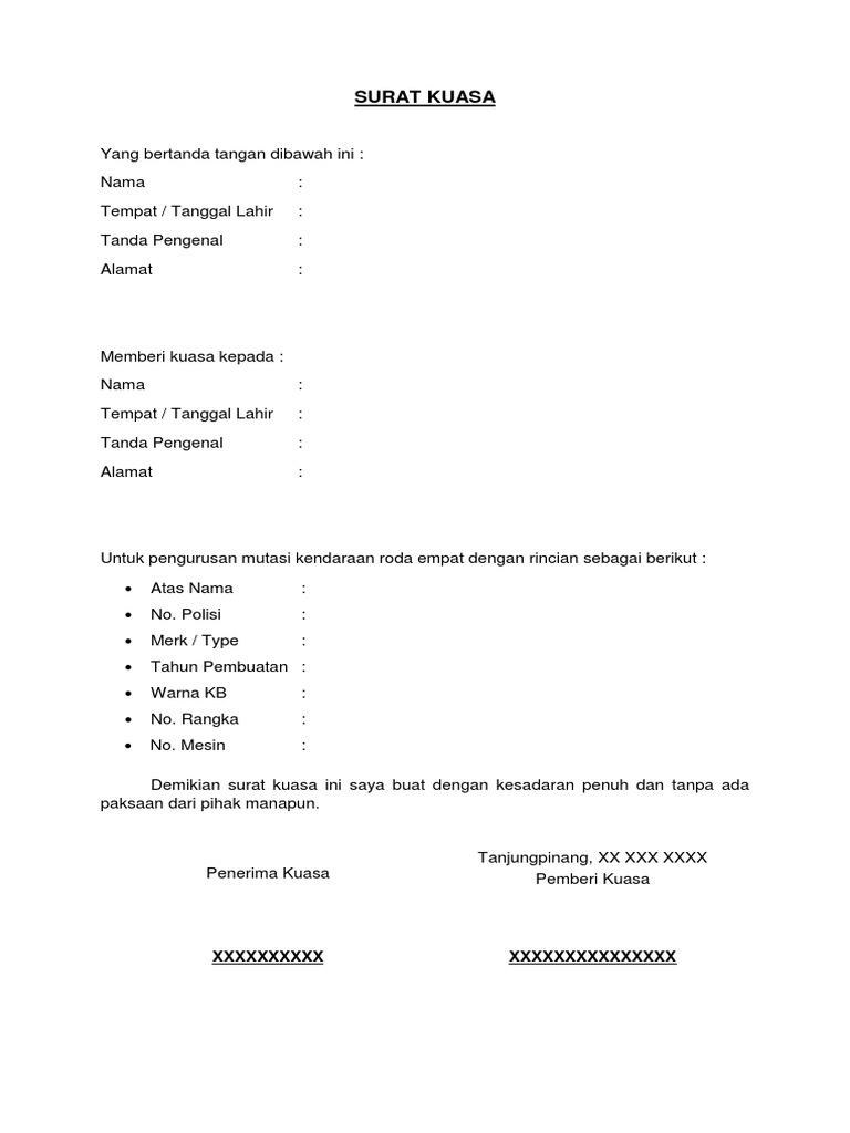 Detail Surat Kuasa Mobil Nomer 7