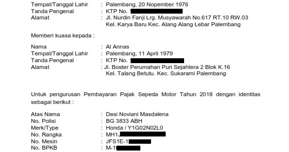 Detail Surat Kuasa Pajak Mobil Nomer 32