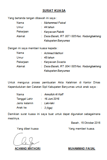 Detail Surat Kuasa Pembuatan Akta Kelahiran Nomer 3