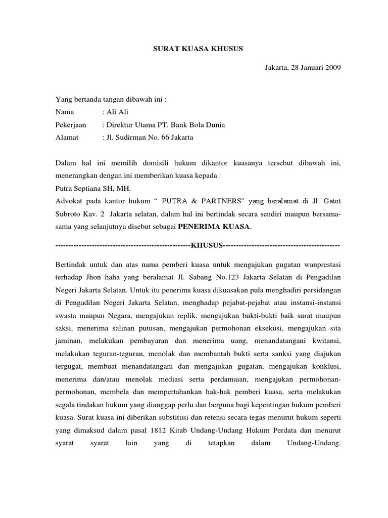 Detail Surat Kuasa Penggugat Nomer 15