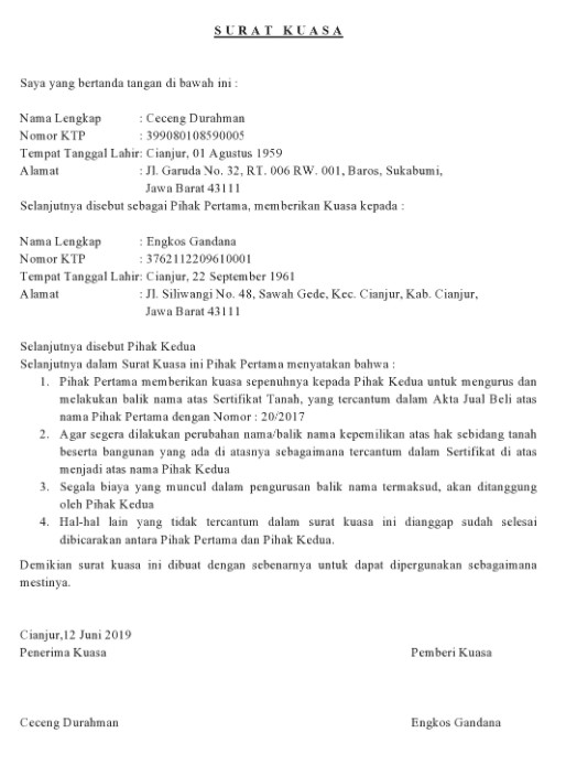 Detail Surat Kuasa Penjualan Tanah Nomer 19