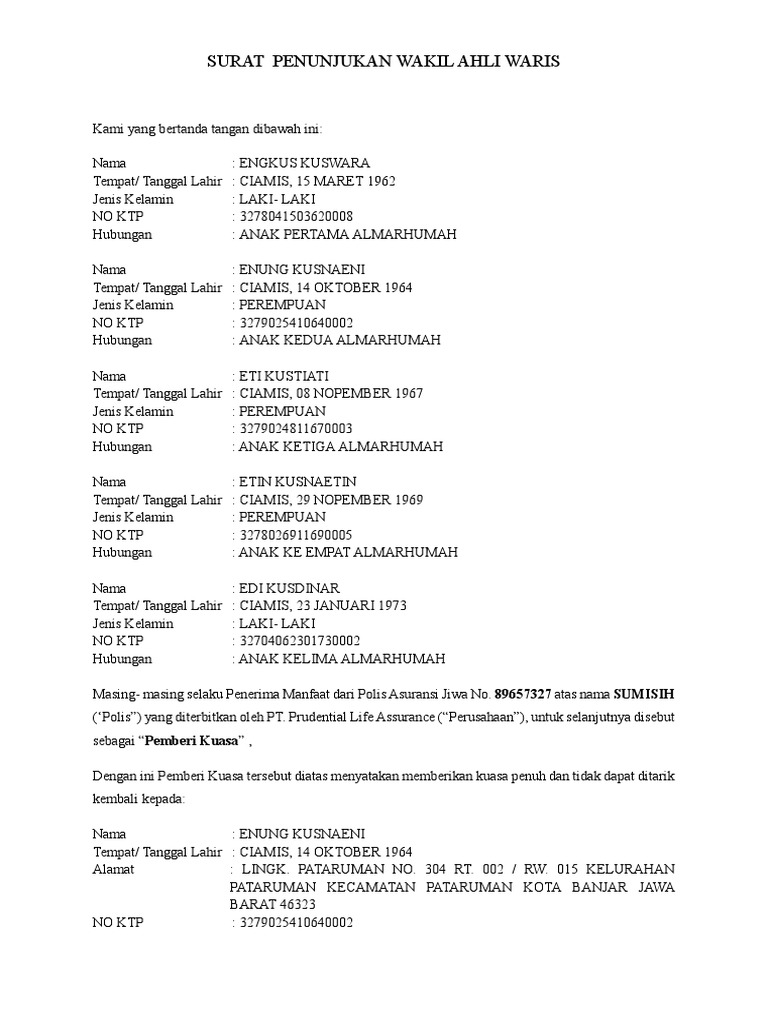 Detail Surat Kuasa Penunjukan Nomer 29