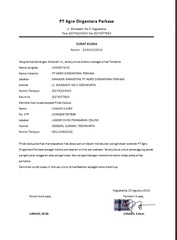 Detail Surat Kuasa Perusahaan Nomer 7