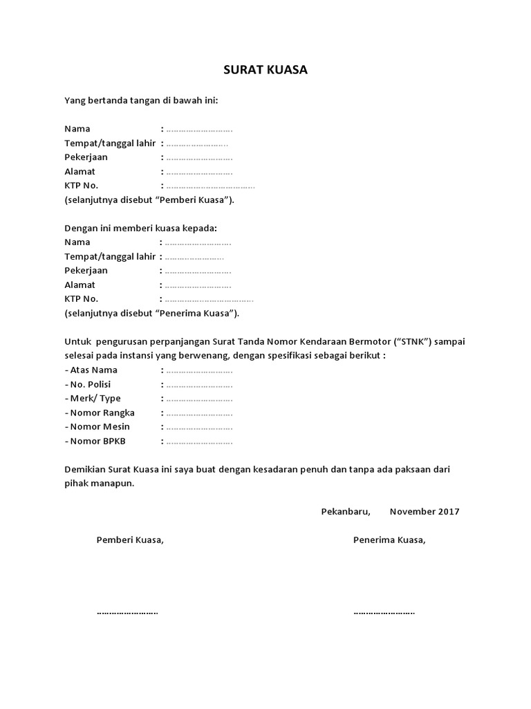 Detail Surat Kuasa Stnk Nomer 21