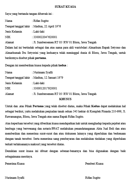 Detail Surat Kuasa Tanah Contoh Nomer 18