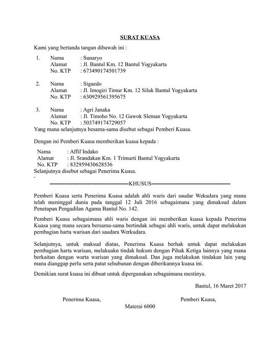 Detail Surat Kuasa Tanah Contoh Nomer 43