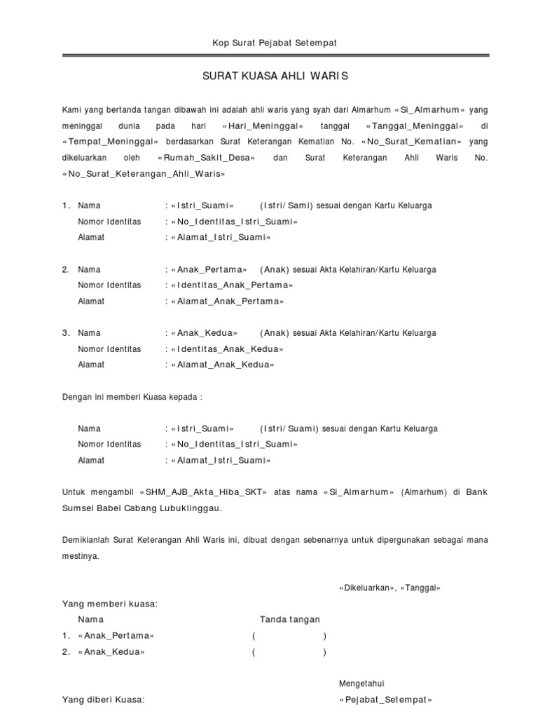 Detail Surat Kuasa Waris Nomer 8