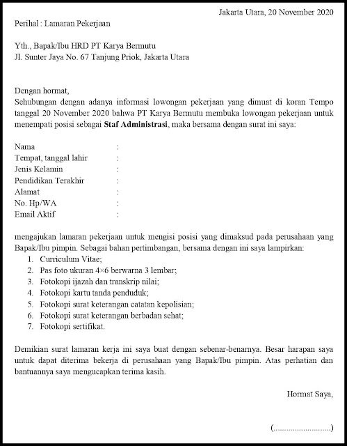 Detail Surat Lamaran Bagian Admin Nomer 14