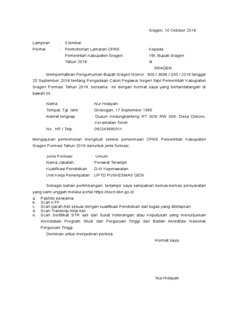 Detail Surat Lamaran Cpns Kabupaten Nomer 17