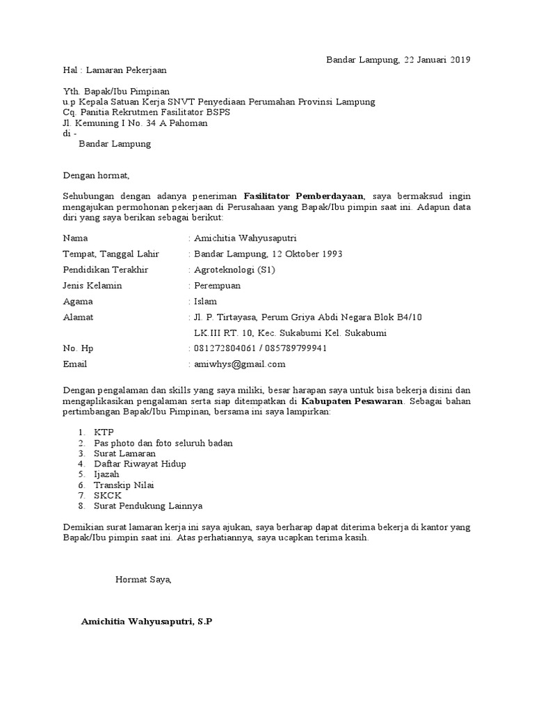 Detail Surat Lamaran Cpns Lampung Utara Nomer 23