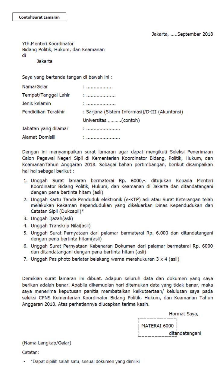 Detail Surat Lamaran Cpns Lampung Utara Nomer 25